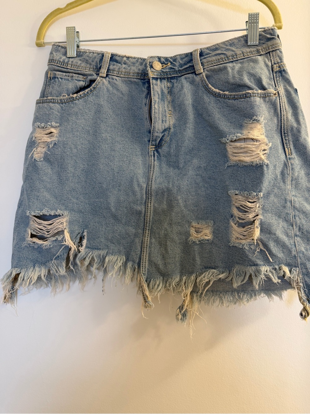 Zara Light Blue Distressed Denim Mini Skirt